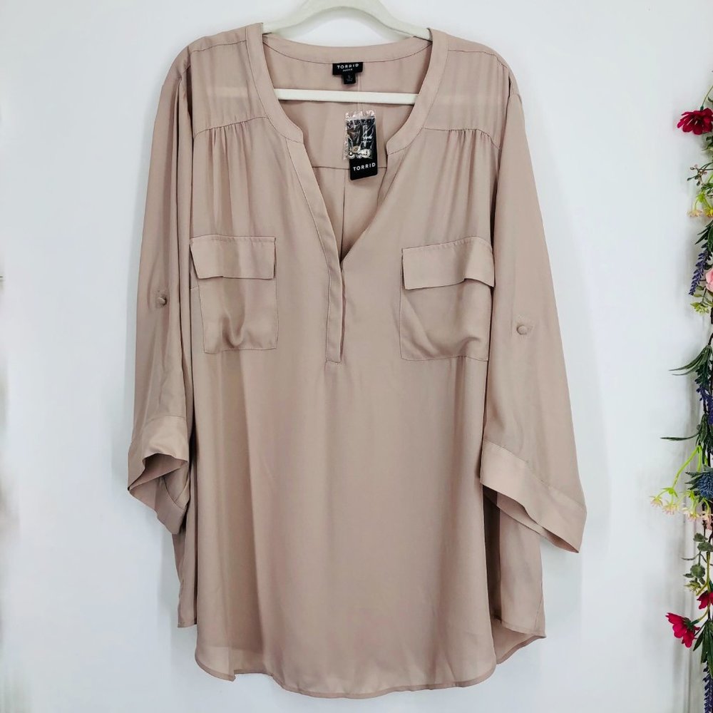 Torrid taupe V neck blouse